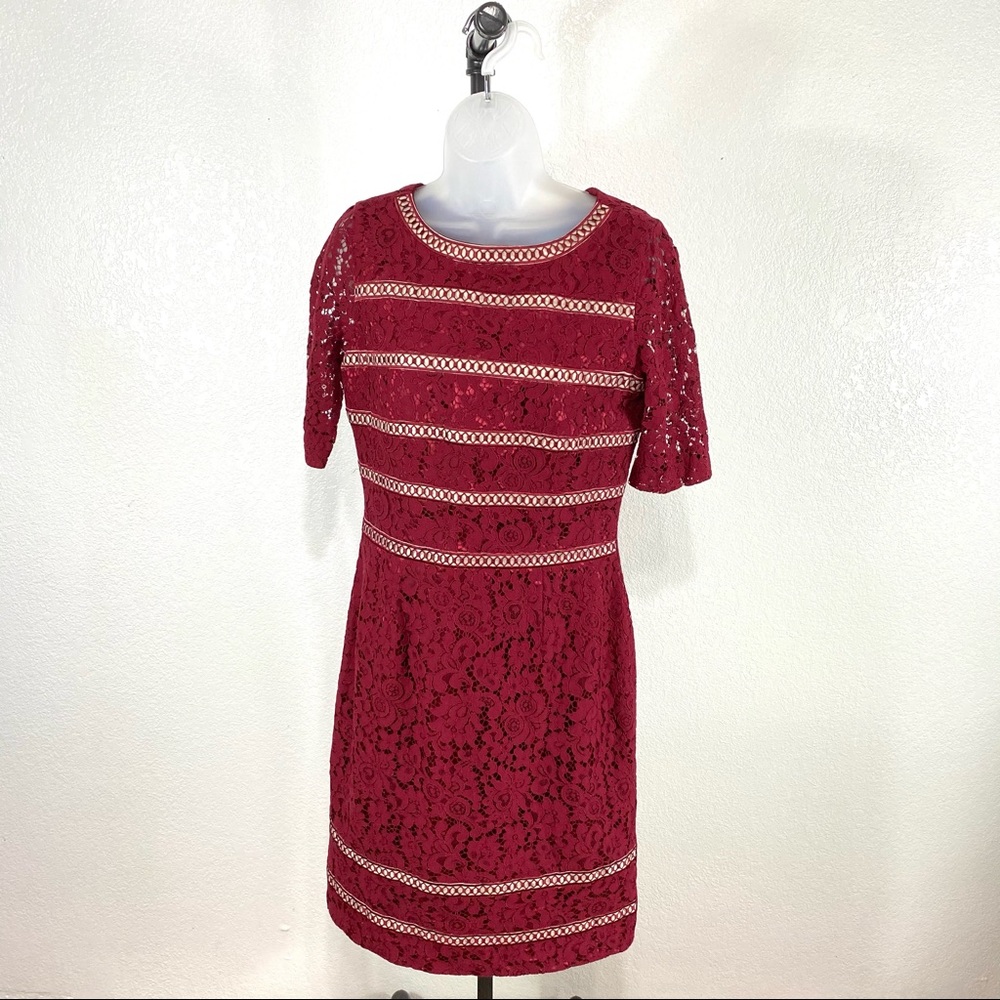 Antonio Melani Burgundy Lace Overlay Dress SZ 8